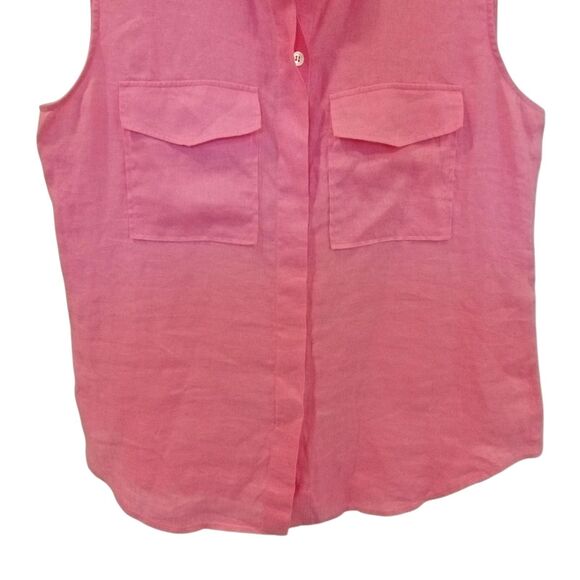 Theory Womens Linen Top Tank Medium Bright Pink Pockets Button Up Hidden Placket - Picture 4 of 12